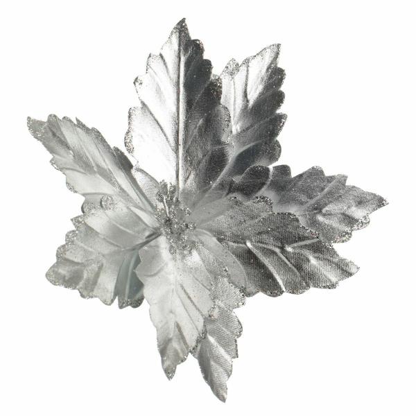 Christmas Flowers | Shiny Silver Foil Poinsettia Flower Clip Christmas Flowers Christmas Flowers