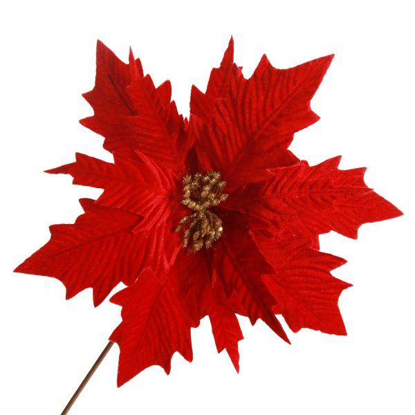 Christmas Flowers | Traditional Red Velvet Poinsettia Flower Stem Christmas Flowers Christmas Flowers