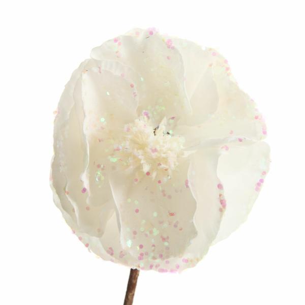 Christmas Flowers | White Magnolia Stem With Iridescent Sequins Christmas Flowers Christmas Flowers