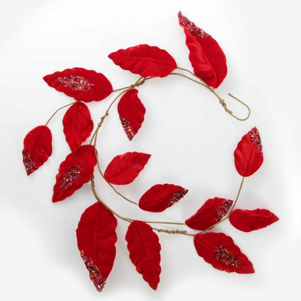 Christmas Garlands | Red Velvet And Sequin Leaf Christmas Garland – 110Cm Christmas Garlands Christmas Garlands