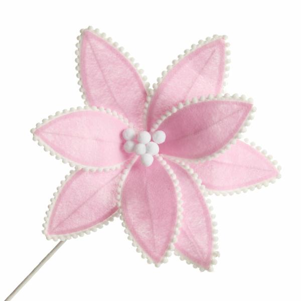 Christmas Sprays | Fun Pale Pink Flower Stem With White Pom Pom Trim Christmas Flowers Christmas Flowers