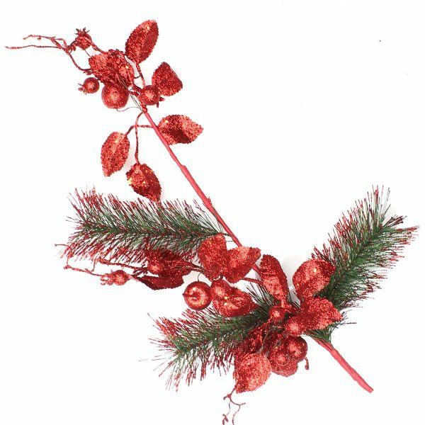 Christmas Sprays | Red Glitter Floral And Pine Spray Christmas Sprays Christmas Sprays