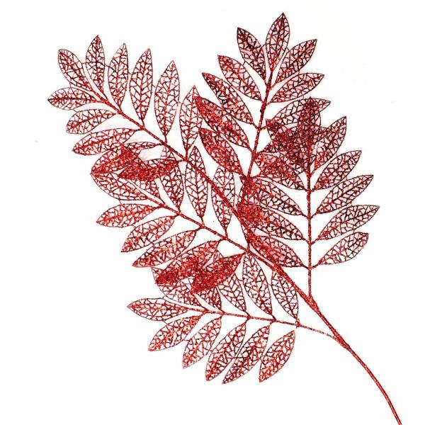 Christmas Sprays | Red Glitter Mesh Leaf Spray Christmas Sprays Christmas Sprays