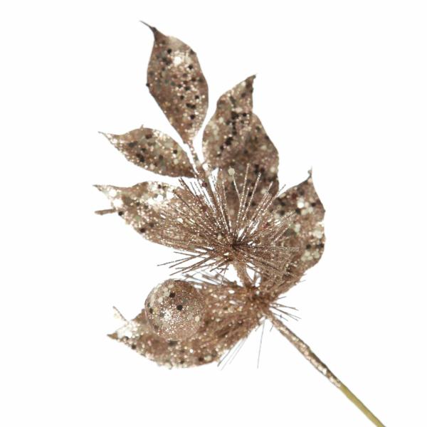 Christmas Sprays | Rose Gold Sequin Leaves And Spike Spray Christmas Sprays Christmas Sprays