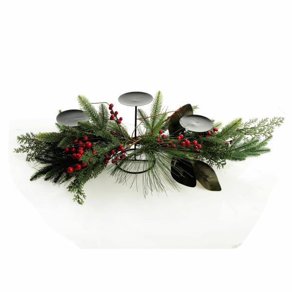 Christmas Table Centrepieces | Red Berry Mixed Leaf Christmas Table Centrepiece Candle Holder Christmas Table Centrepieces Christmas Table Centrepieces