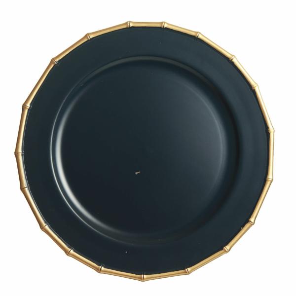 Christmas Table Decor | Navy Charger Plate With Gold Bamboo Pattern Trim Christmas Table Decor Christmas Table Decor