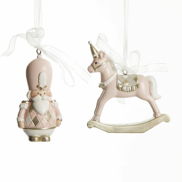 Christmas Tree Decorations | Adorable Pink Rocking Horse And Nutcracker Christmas Decoration – Set Of 2 Christmas Tree Decorations Christmas Tree Decorations