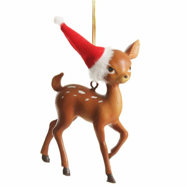 Christmas Tree Decorations | Bambi With Santa Hat Hanging Christmas Decoration Christmas Tree Decorations Christmas Tree Decorations