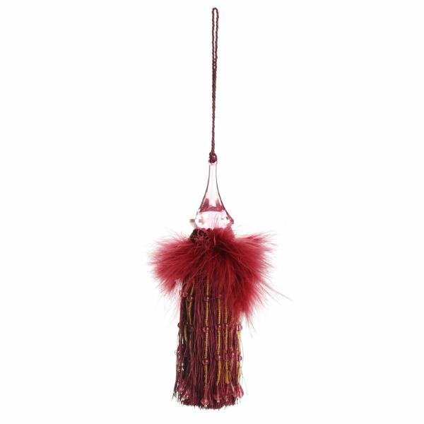 Christmas Tree Decorations | Burgundy Tassel With Feathers And Beaded Fringing Christmas Tree Decorations Christmas Tree Decorations