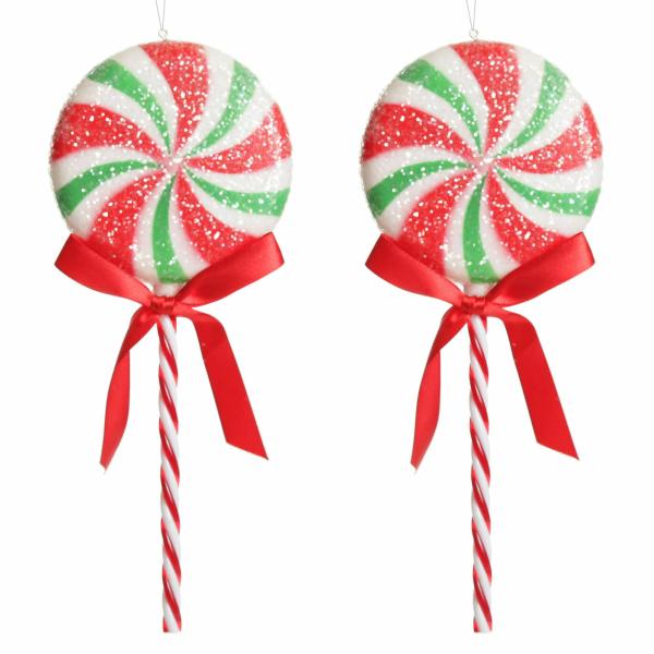 Christmas Tree Decorations | Frosted Green Peppermint Lollipop Tree Decoration – Set Of 2 Christmas Tree Decorations Christmas Tree Decorations