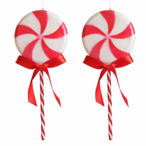 Christmas Tree Decorations | Frosted Red Peppermint Lollipop Tree Decoration – Set Of 2 Christmas Tree Decorations Christmas Tree Decorations