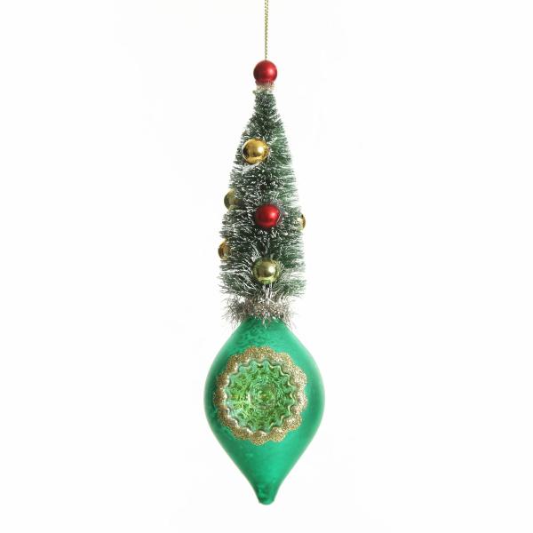 Christmas Tree Decorations | Green Vintage Glass Christmas Finial With Tree Christmas Tree Decorations Christmas Tree Decorations