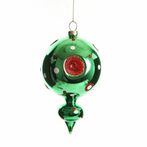 Christmas Tree Decorations | Green Vintage Glass Christmas Round Finial With Dots Christmas Tree Decorations Christmas Tree Decorations