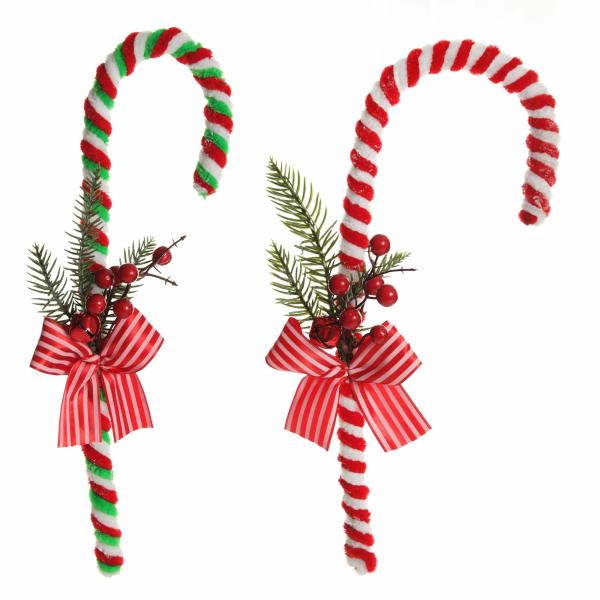 Christmas Tree Decorations | Large Chenille Stick Christmas Candy Cane With Pine And Berries – Set Of 2 Christmas Tree Decorations Christmas Tree Decorations