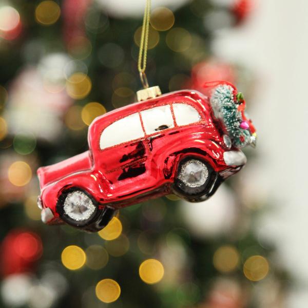 Christmas Tree Decorations | Red Glass Car With Christmas Wreath Tree Decoration Christmas Tree Decorations Christmas Tree Decorations