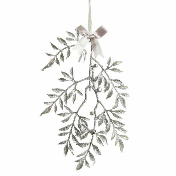 Christmas Tree Decorations | Silver Glitter Fern Tree Decoration With Mini Bells Christmas Tree Decorations Christmas Tree Decorations