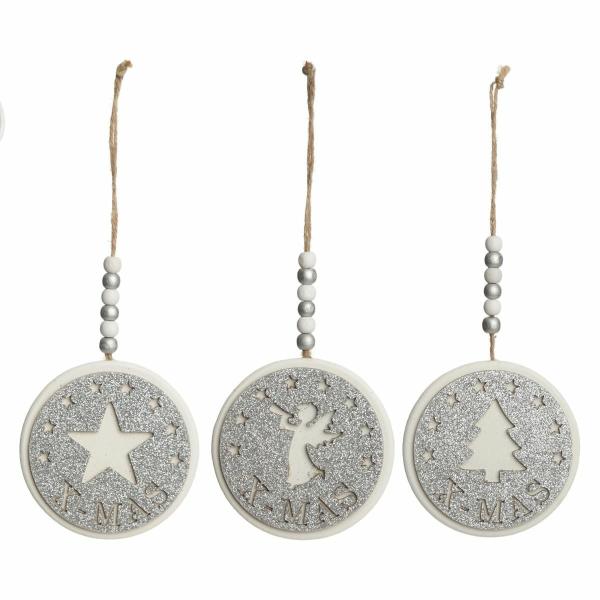 Christmas Tree Decorations | Silver Glitter Wooden Hanging Decorations With Christmas Cut Outs – Set Of 3 Christmas Tree Decorations Christmas Tree Decorations