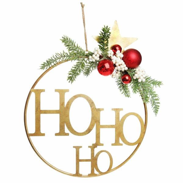 Christmas Wreaths | Ho Ho Ho Metal Hoop With Florals Christmas Wreaths Christmas Wreaths