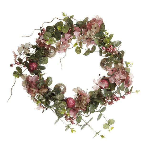 Christmas Wreaths | Pink And Champagne Glitter Ball Floral Christmas Wreath Christmas Wreaths Christmas Wreaths