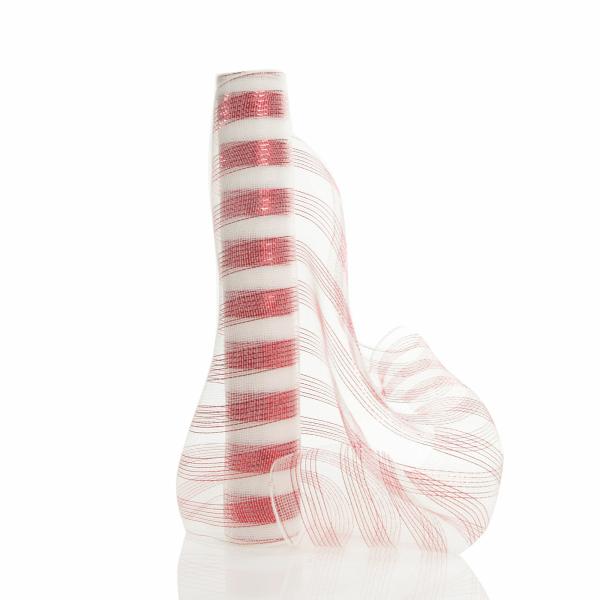 Decomesh | Wide Metallic White With Red Candy Stripe Decomesh Roll Craft Decomesh