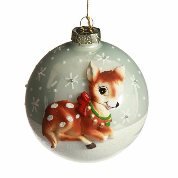 Decorative Christmas Baubles | Frosted Glass 3D Bambi Christmas Bauble Baubles Decorative Christmas Baubles