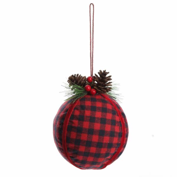 Decorative Christmas Baubles | Jumbo Buffalo Check Bauble With Pine And Cone Topper 17.5Cm Baubles Decorative Christmas Baubles