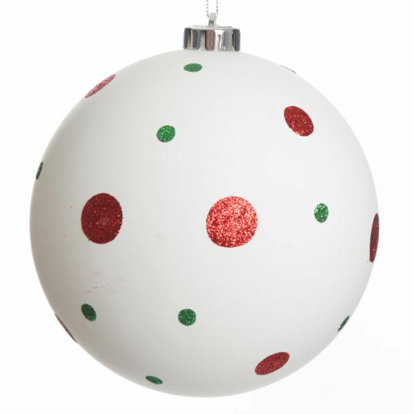 Decorative Christmas Baubles | Jumbo White Christmas Bauble With Red And Green Dots 15Cm Baubles Decorative Christmas Baubles