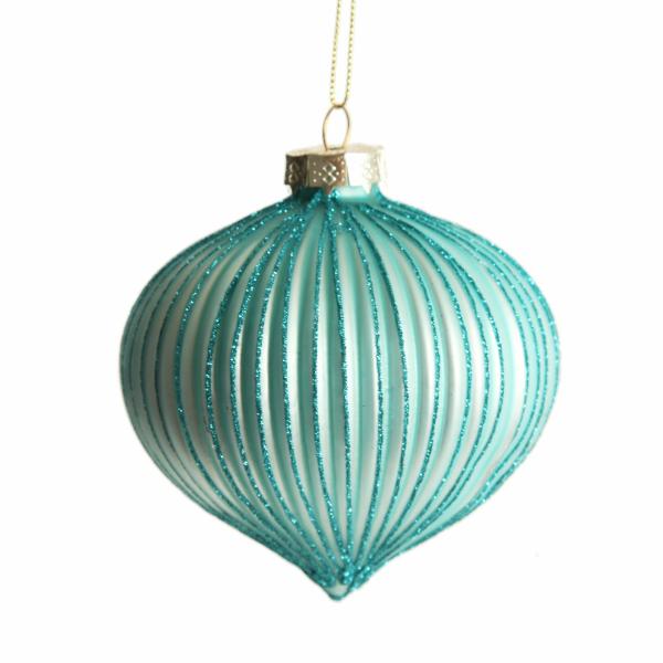 Decorative Christmas Baubles | Pale Blue Glass Ribbed Onion Christmas Bauble 10Cm Baubles Decorative Christmas Baubles