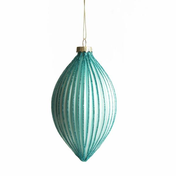 Decorative Christmas Baubles | Pale Blue Glass Ribbed Teardrop Christmas Bauble 14Cm Baubles Decorative Christmas Baubles