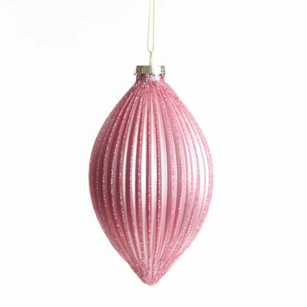 Decorative Christmas Baubles | Pink Glass Ribbed Teardrop Christmas Bauble 14Cm Baubles Decorative Christmas Baubles