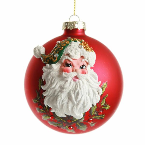 Decorative Christmas Baubles | Red Glass 3D Santa Christmas Bauble 10Cm Baubles Decorative Christmas Baubles