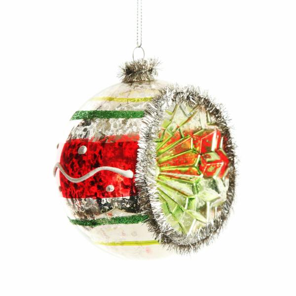 Decorative Christmas Baubles | Retro Vintage Glass Christmas Bauble Red Stripe Baubles Decorative Christmas Baubles