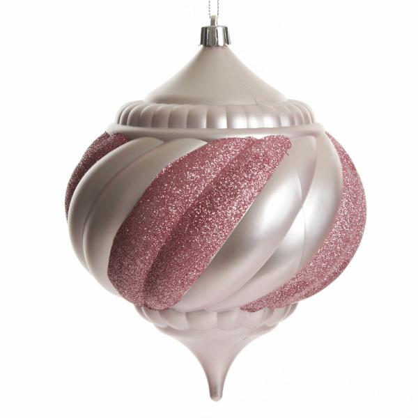 Finials And Drops | Baby Pink Glitter Swirl Christmas Onion Bauble Baubles Finials And Drops