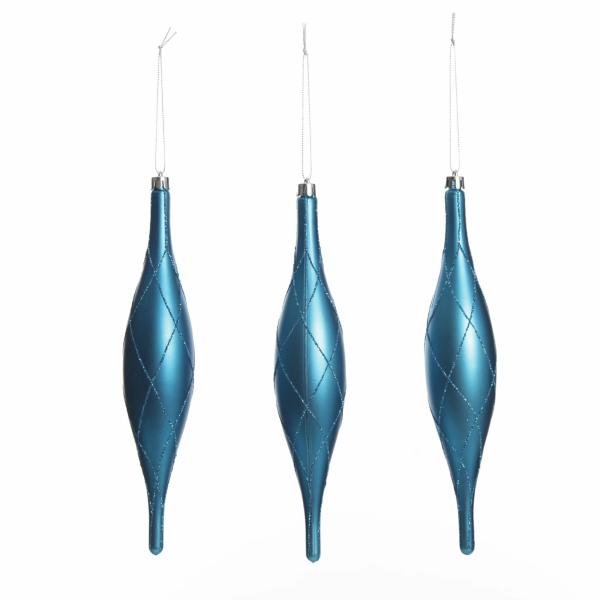 Finials And Drops | Large Blue Christmas Long Drop Decoration – Set Of 3 Baubles Finials And Drops