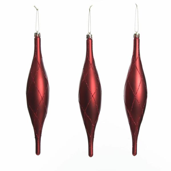 Finials And Drops | Large Red Christmas Long Drop Decoration – Set Of 3 Baubles Finials And Drops