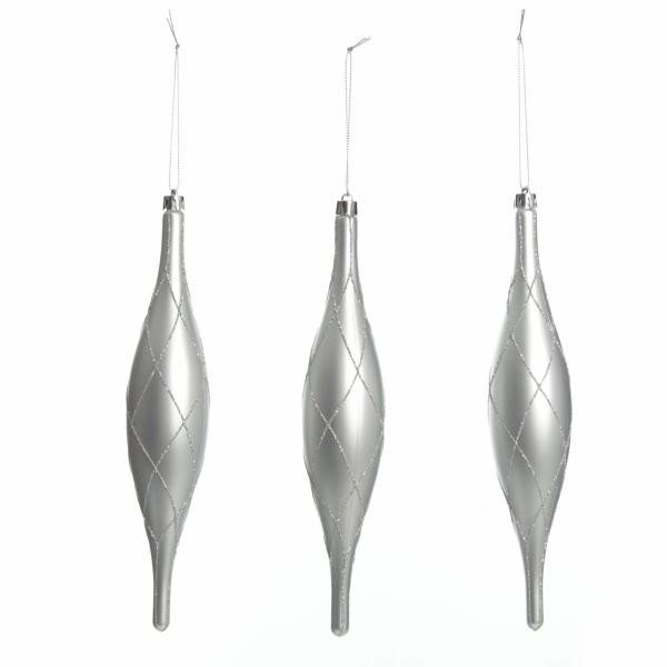 Finials And Drops | Large Silver Christmas Long Drop Decoration – Set Of 3 Baubles Finials And Drops