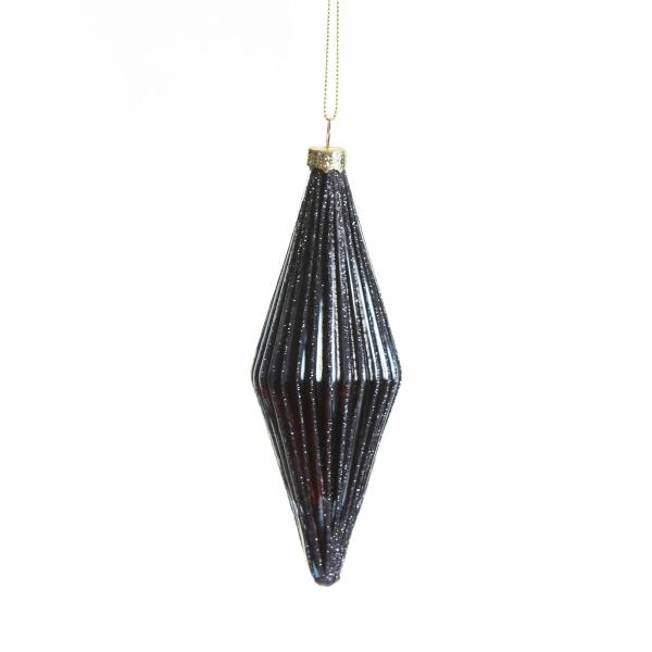 Finials And Drops | Midnight Blue Ribbed Teardrop Christmas Bauble 13.5Cm Baubles Decorative Christmas Baubles