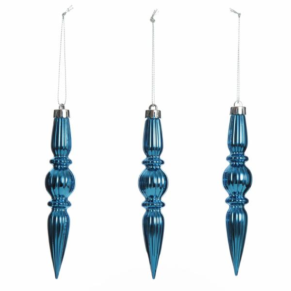 Finials And Drops | Small Blue Christmas Finial Decoration – Set Of 3 Baubles Finials And Drops