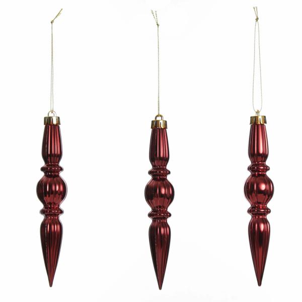 Finials And Drops | Small Red Christmas Finial Decoration – Set Of 3 Baubles Finials And Drops