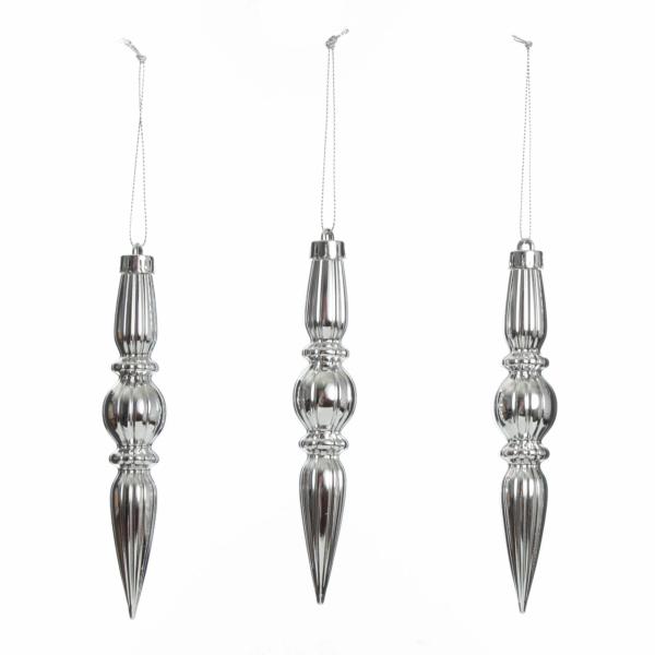 Finials And Drops | Small Silver Christmas Finial Decoration – Set Of 3 Baubles Finials And Drops