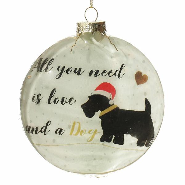 Glass Hearts And Discs | Dog Lovers Christmas Glass Disc Baubles Glass Hearts And Discs