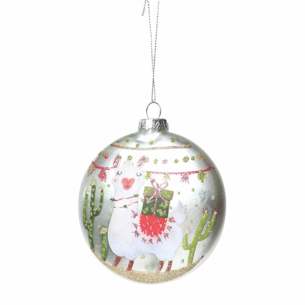 Glass Hearts And Discs | Llama Christmas Hanging Disc Baubles Glass Hearts And Discs