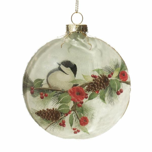 Glass Hearts And Discs | White Christmas Bird Glass Disc Baubles Glass Hearts And Discs