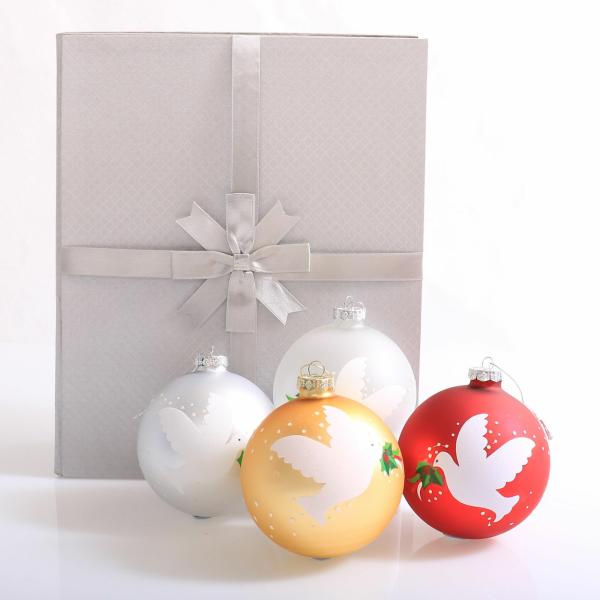 Hand Painted Baubles | Handpainted Dove Christmas Baubles – Set Of 4 Baubles Christmas Bauble Sets