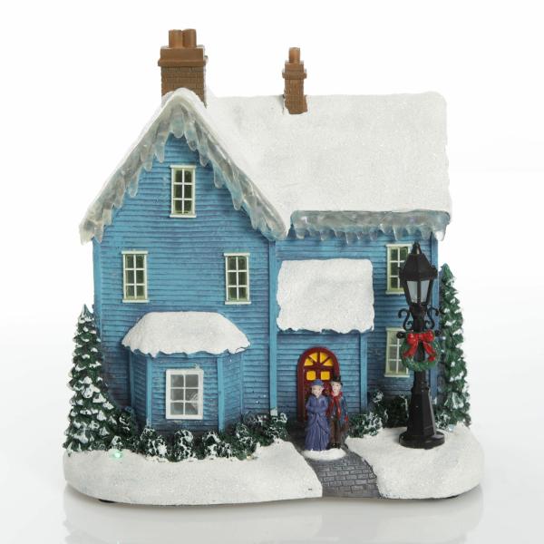 Light-Up Scenes And Ornaments | Lightup Musical Snowcapped Blue House Christmas Ornament – 25Cm(H) Light-Up Scenes And Ornaments Light-Up Scenes And Ornaments