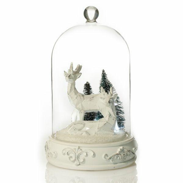 Light-Up Scenes And Ornaments | White Reindeer In Glass Cloche Lightup Ornament – 19Cm(H) Light-Up Scenes And Ornaments Light-Up Scenes And Ornaments