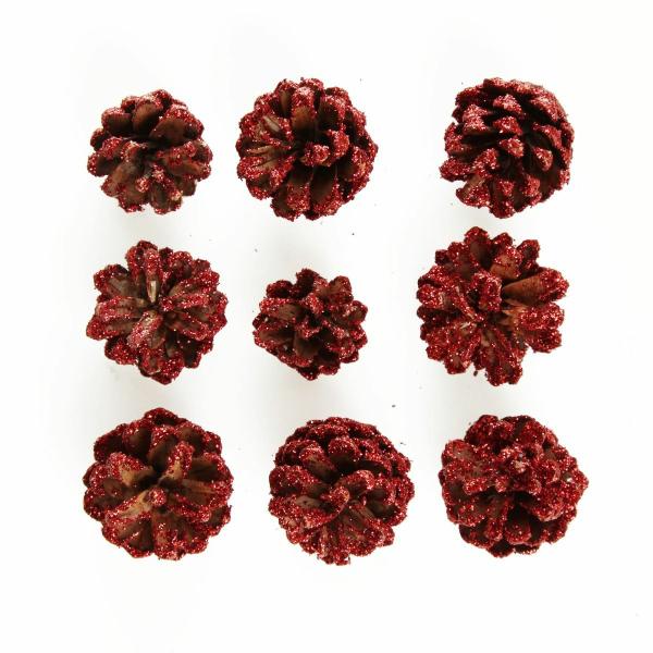 Pinecones And Acorns | Mini Red Glitter Tipped Natural Pincones – Pack Of 9 Pinecones And Acorns Pinecones And Acorns