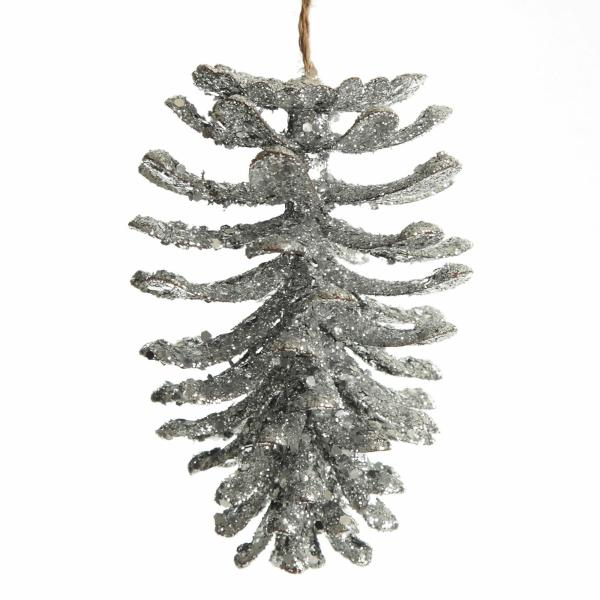 Pinecones And Acorns | Silver Glitter Faux Hanging Pinecone Tree Decorations Pinecones And Acorns