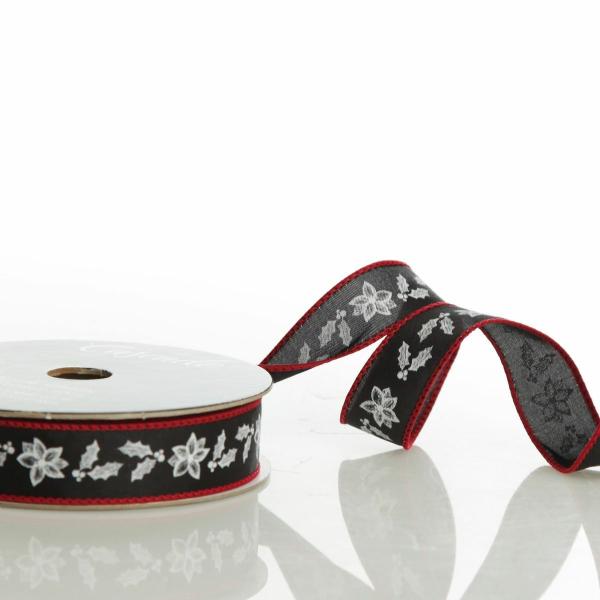 Ribbons | Black Holly With Red Trim Wired Ribbon – 2.2Cm Craft Ribbons