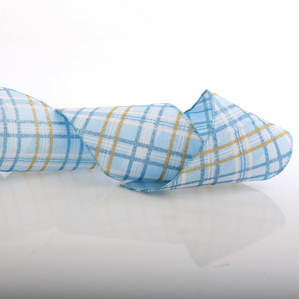 Ribbons | Blue Plaid Pattern Wired Ribbon Garland Craft Ribbons